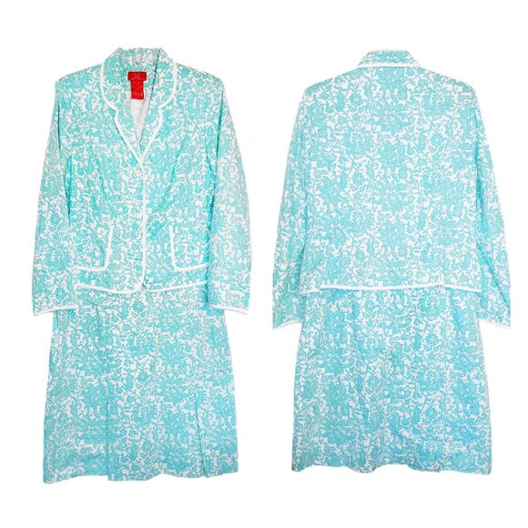 Oscar De La Renta Textured Two Piece Blazer Skirt Suit Set - Picture 1 of 6